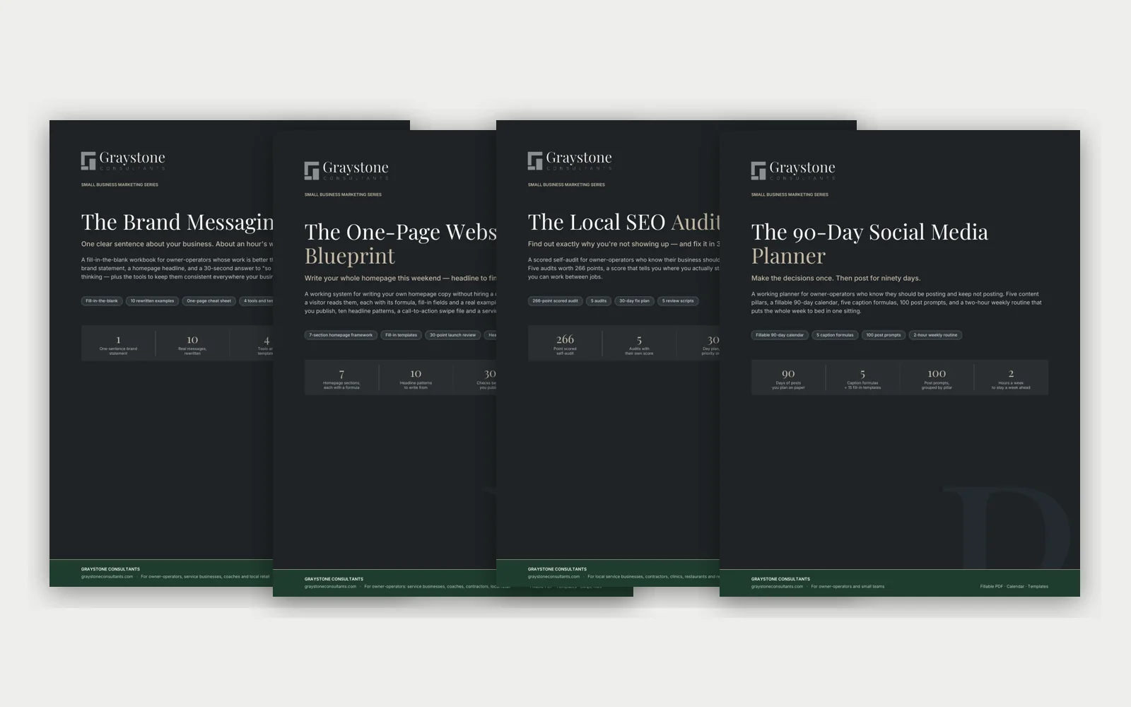 The 4 workbook covers in The Small Business Marketing Series